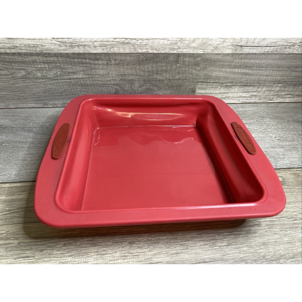 Technique Red Silicone Square Baking Pan 8 Inch Non-Stick Flexible Bakeware